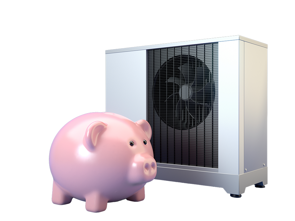 warmtepomp en spaarvarken - transparant